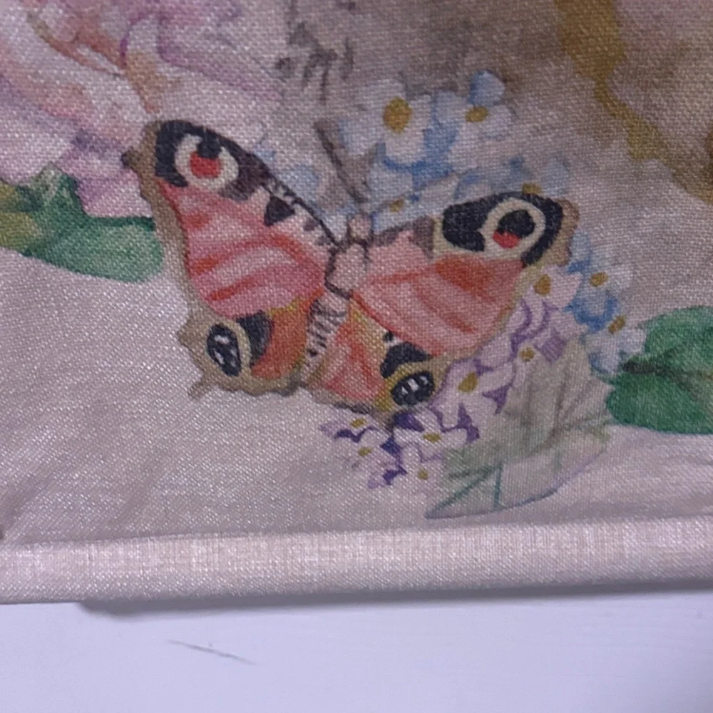 Pier 1…Whimsical Rabbit Tapestry w Floral & Butterfly Accents.. NWT.. 2’x 2’9”